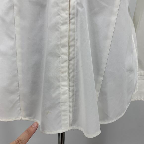 Talbots Blouse Womens 8 Cream Stretch Ruffle Frill Poplin Long Sleeve Shirt - Picture 5 of 14